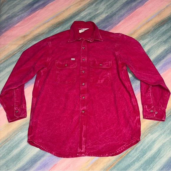 Vintage Carhartt Work Shirt Rugged Outdoor Wear XL Made In USA Chamois red Pink - Picture 1 of 7